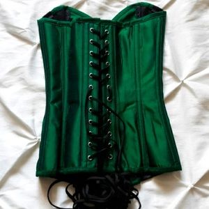 Green Silk Corset 1966 Large Silk Tie Lace